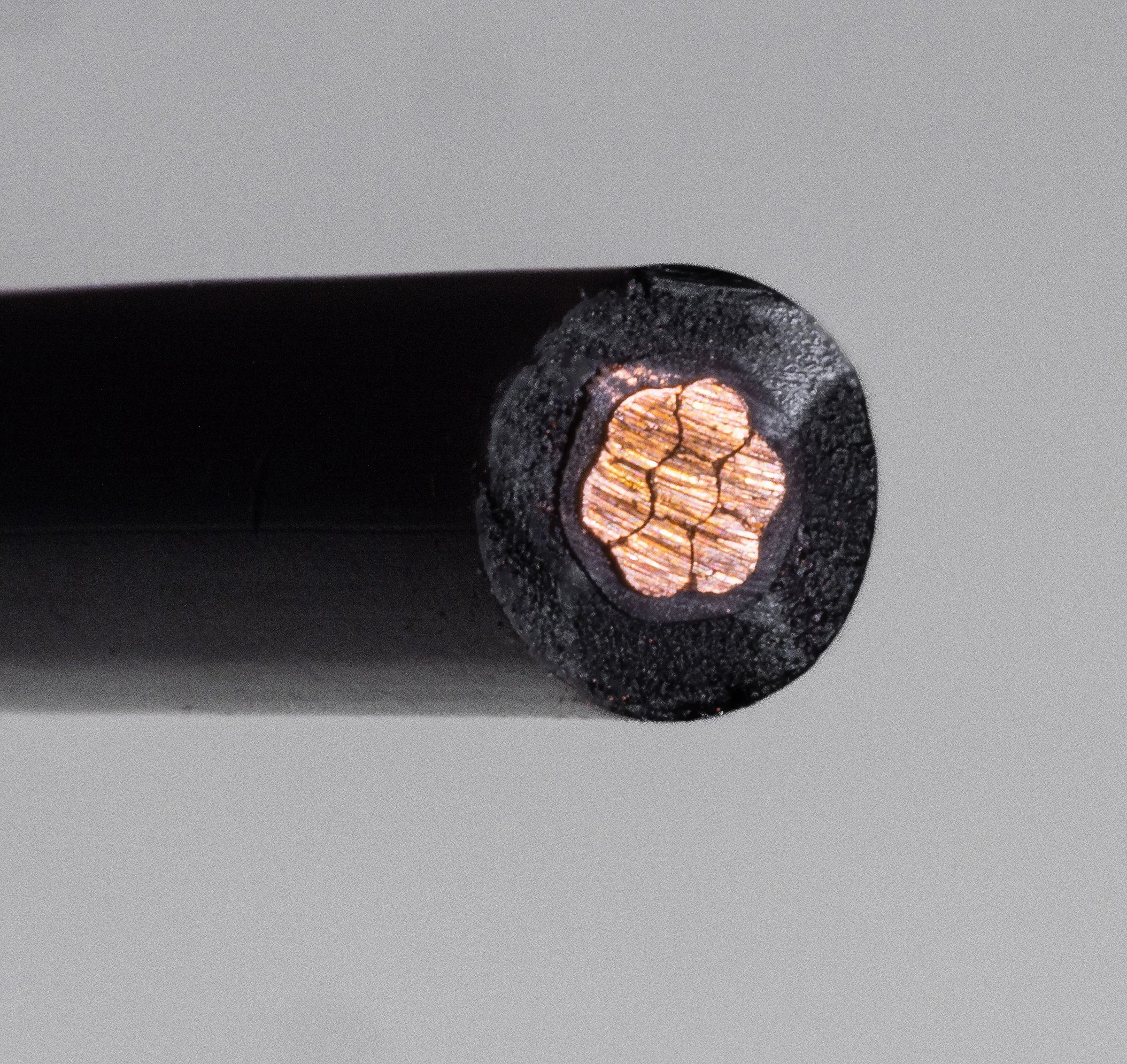 Cut end of CerAnode Kynar cable, showing the stranded copper conductor inside the jacket