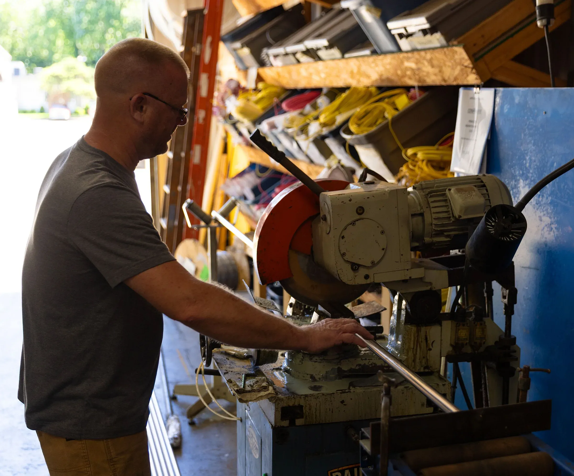Cutting bar stock to length in the shop