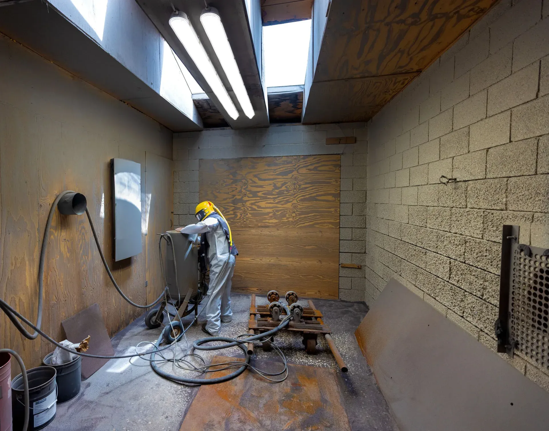 Research and development grit blasting room