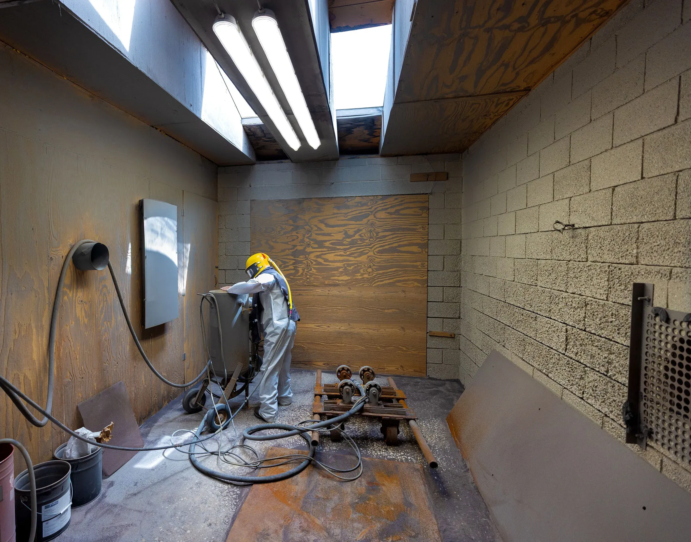 Research and development grit blasting room